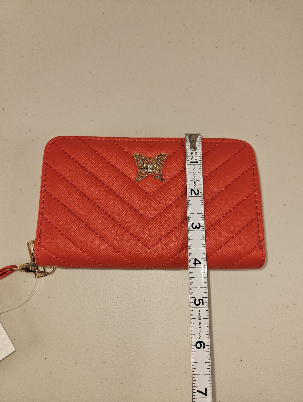 NWT Red Quilted Wristlet Wallet with Gold Butterfly Accent - Picture 10 of 12